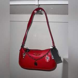 Ed Hardy Red Shoulder Bag with Chain Accents